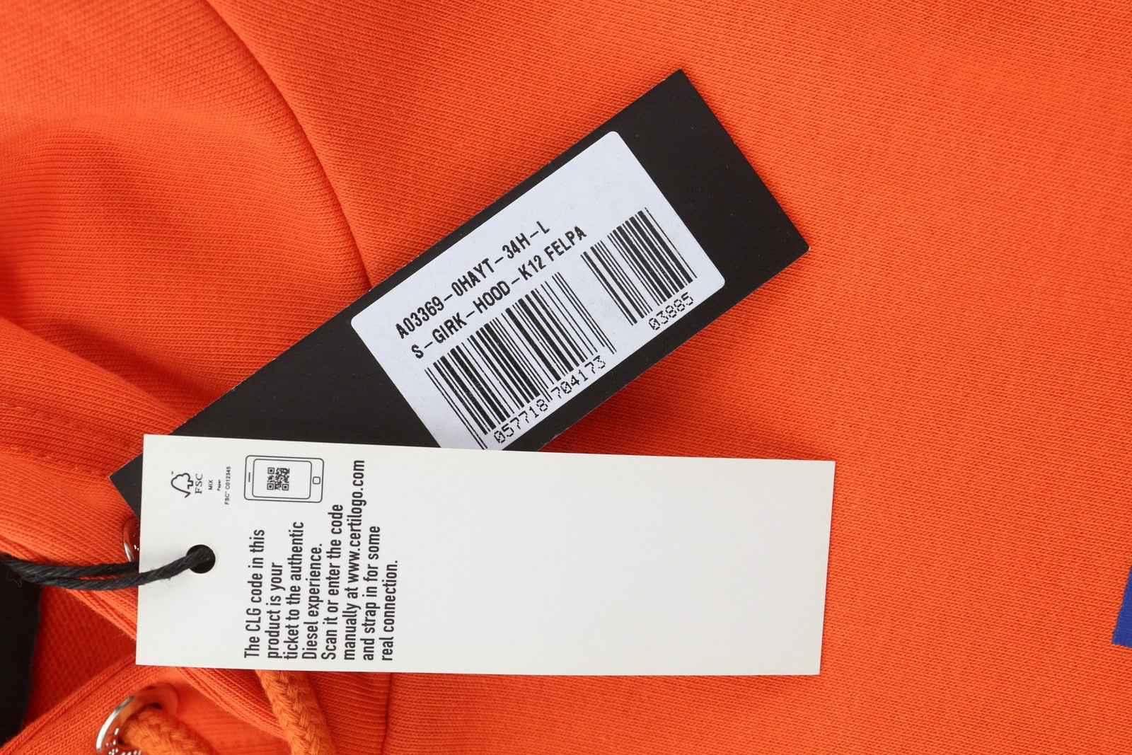 DIESEL S-Girk-Hood-K12 vyriškas džemperis su gobtuvu L dydžio, oranžinis, su kengūros kišene. RMK 130 €. 