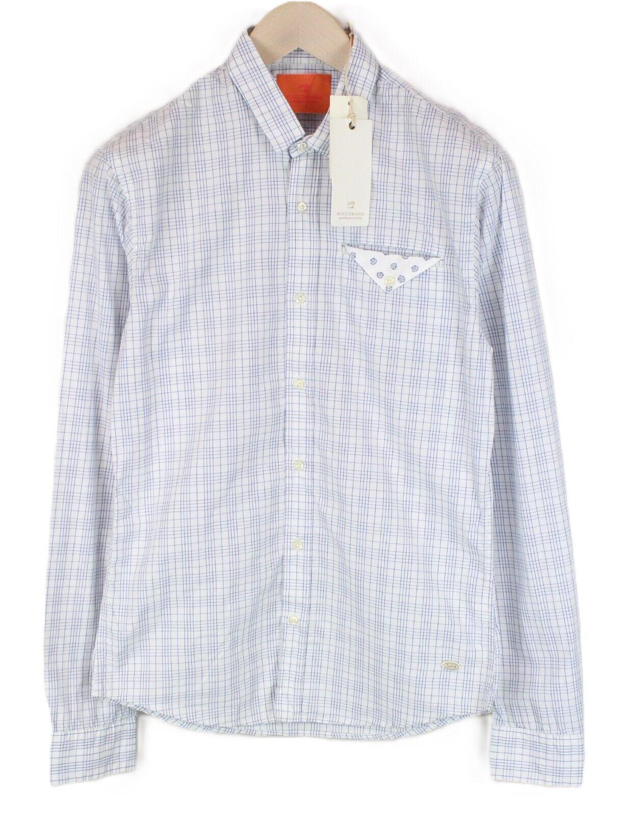SCOTCH & SODA Ams Couture Men Shirt M White Checkered Button-Up Long Sleeve