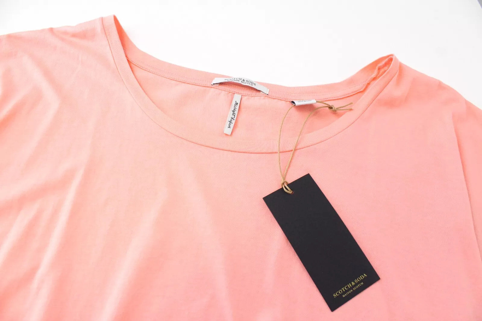 MAISON SCOTCH moteriški marškinėliai S rožiniai medvilniniai trumpomis rankovėmis megztiniai