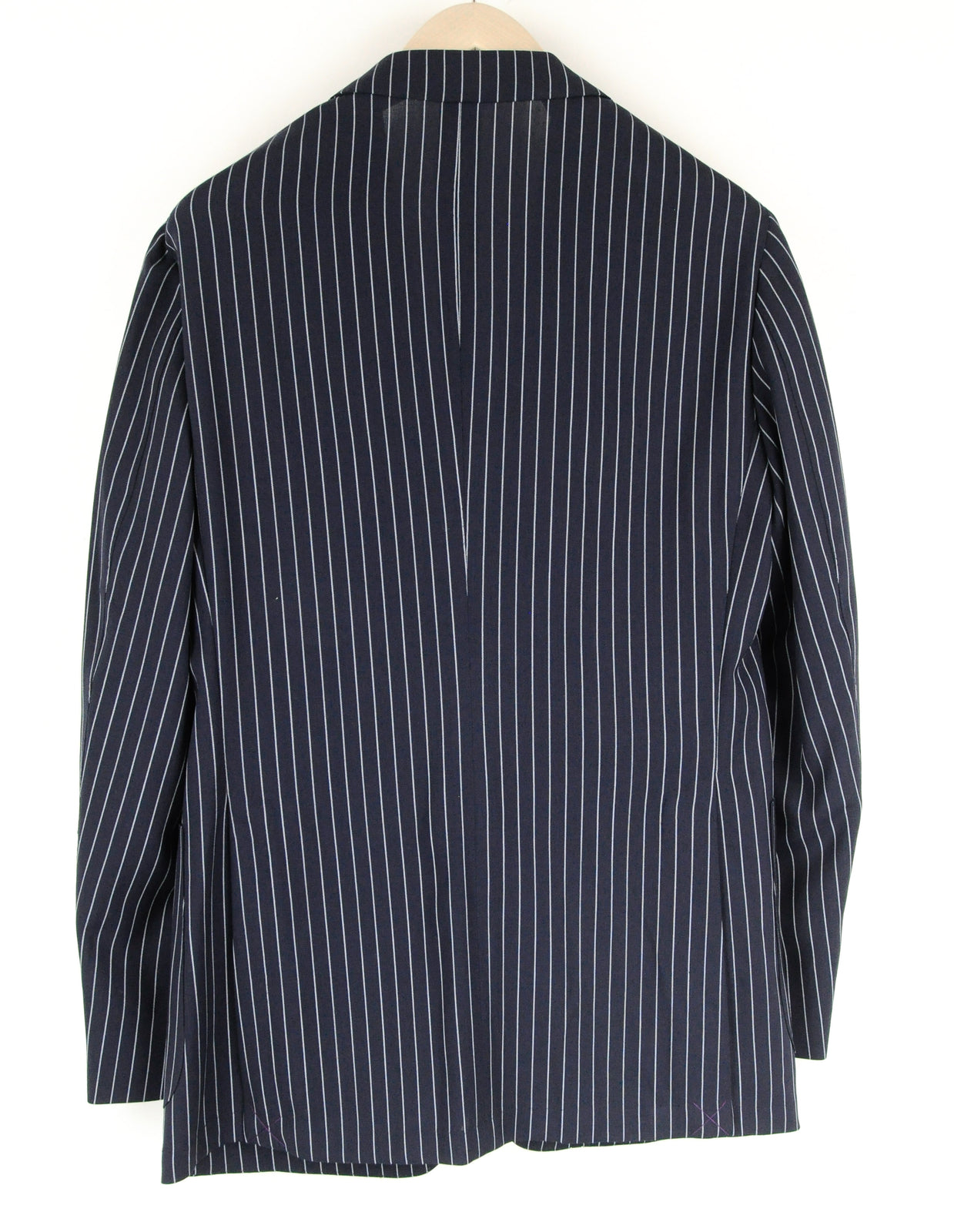 „SUITSUPPLY“ vyriškas „Havana“ švarkas, UK40R, tamsiai mėlynas, dryžuotas, priglundantis, grynos vilnos oficialus drabužis. 