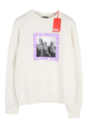 DIESEL S-Ginn-HS3 vyriškas džemperis M, baltas, megztinis apvalia kaklo iškirpte, priekinis logotipas, rekomenduojama kaina – 125 € 