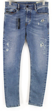 DIESEL Tepphar 080AC vyriški džinsai W27/L32 Slim morkų mėlynos spalvos, tamprios, plėšytos medvilnės 