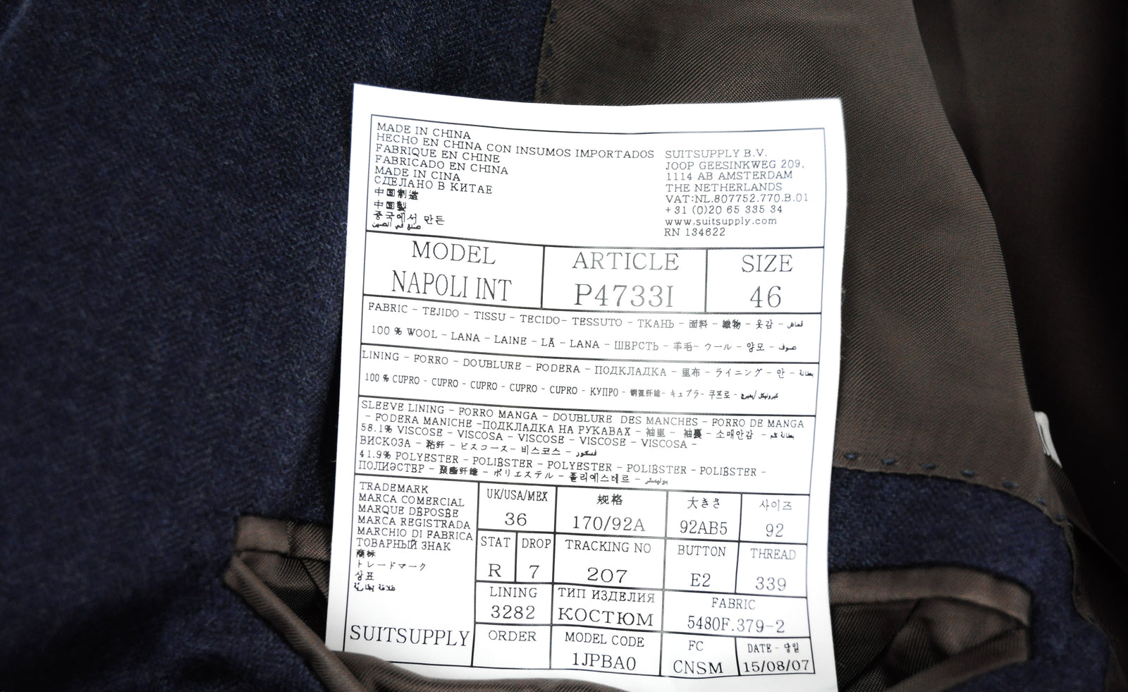 SUITSUPPLY Napoli Men's Blazer UK36R Blue Wool Single-Breasted Lined Jacket