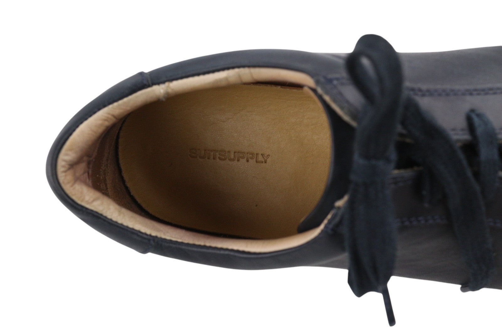 „SUITSUPPLY“ vyriški batai, EU45, tamsiai mėlyni, odiniai, suvarstyti, žemapadžiai sportbačiai 