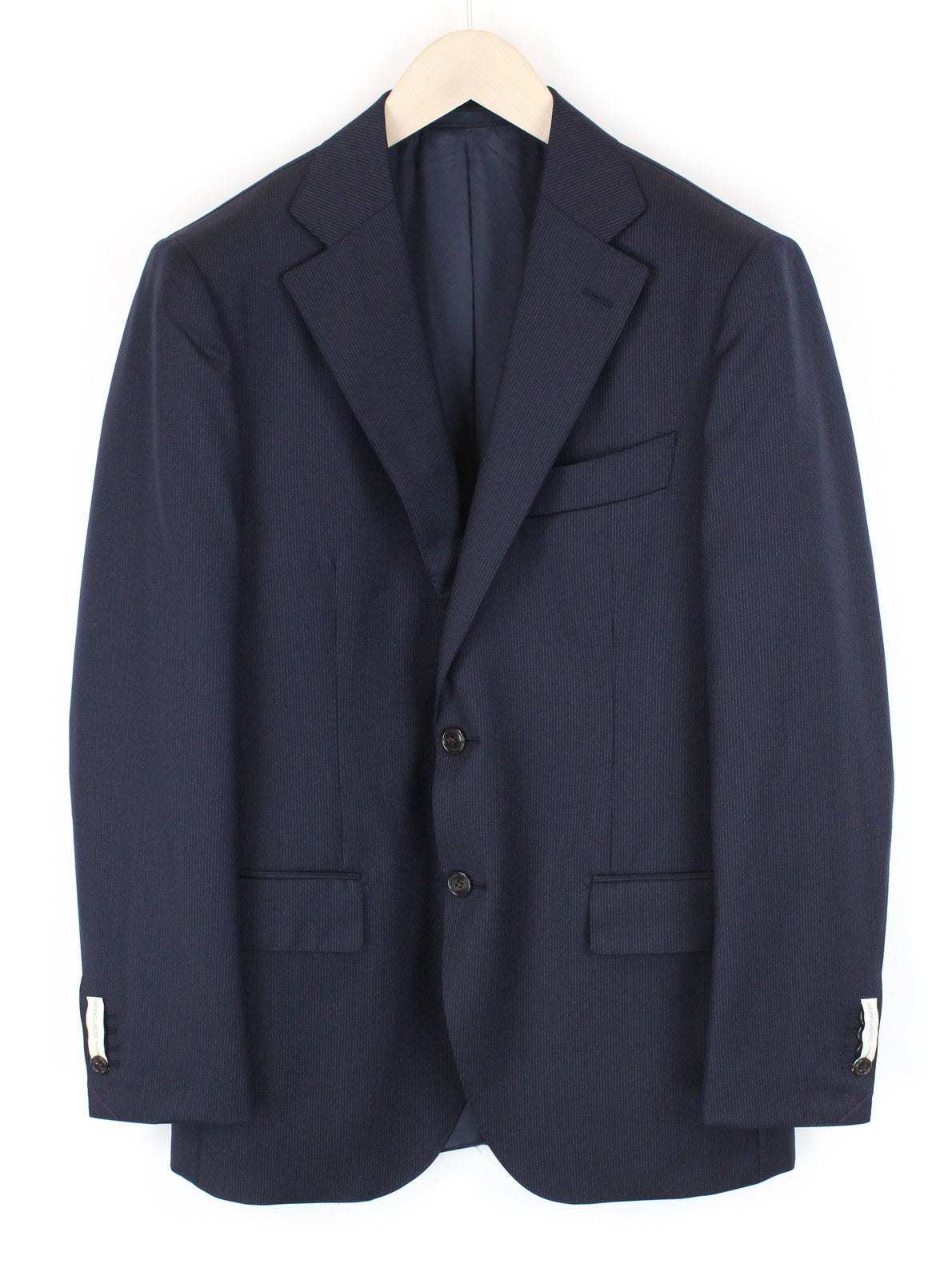 „SUITSUPPLY Lazio“ vyriškas švarkas UK40R, tamsiai mėlynas, vilnonis „Super 110“ plonas dryžuotas pamušalas 