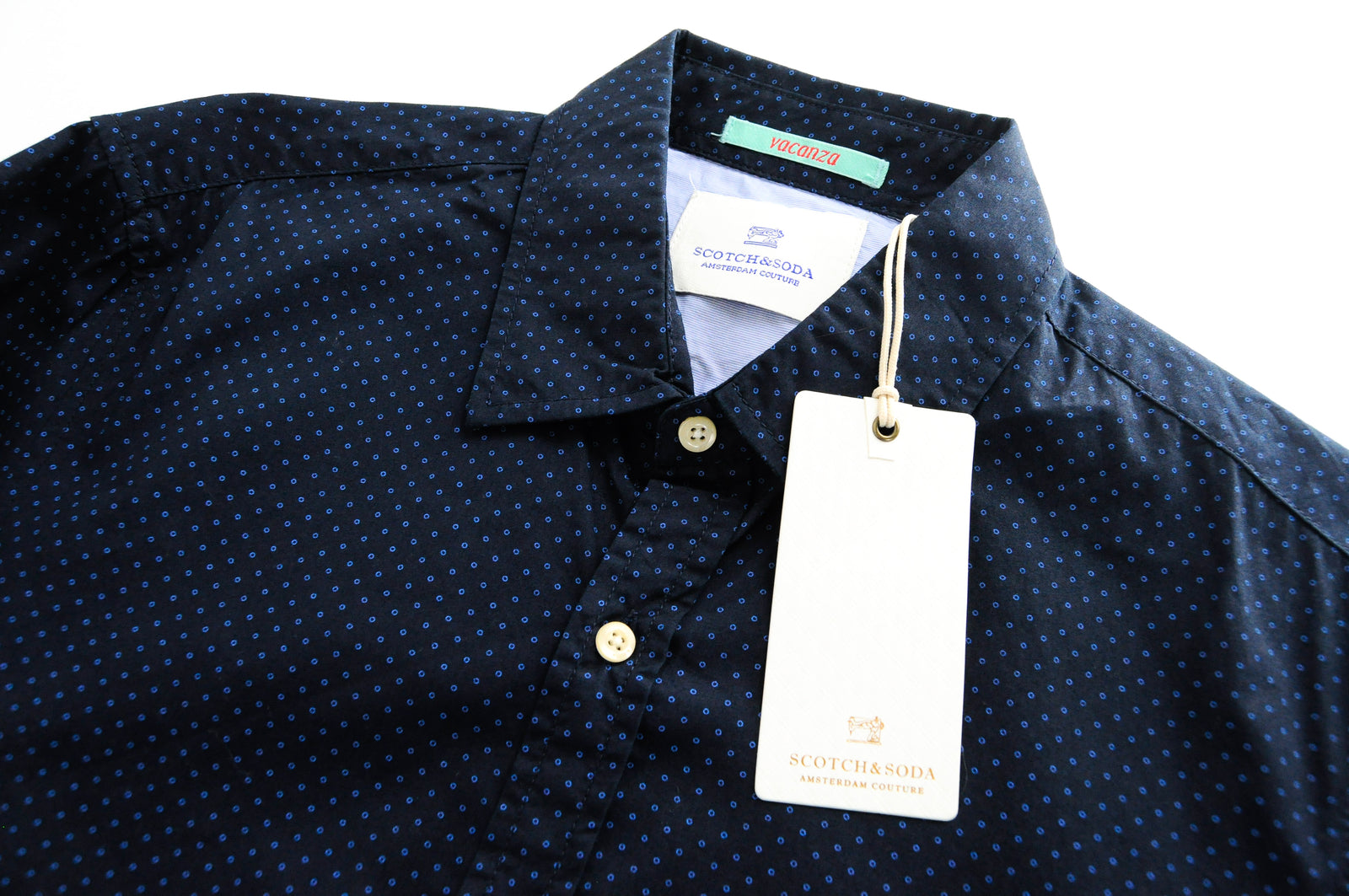 SCOTCH & SODA Men's Navy Shirt S Cotton Dot Pattern Long Sleeve Smart Casual