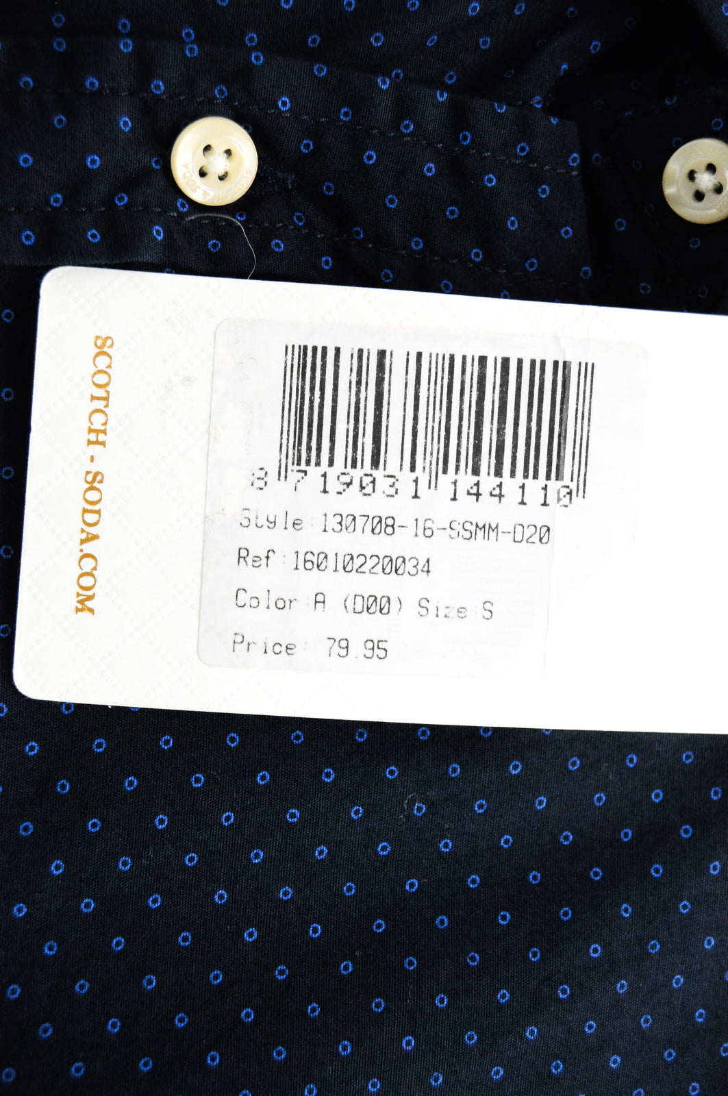 SCOTCH & SODA Men's Navy Shirt S Cotton Dot Pattern Long Sleeve Smart Casual