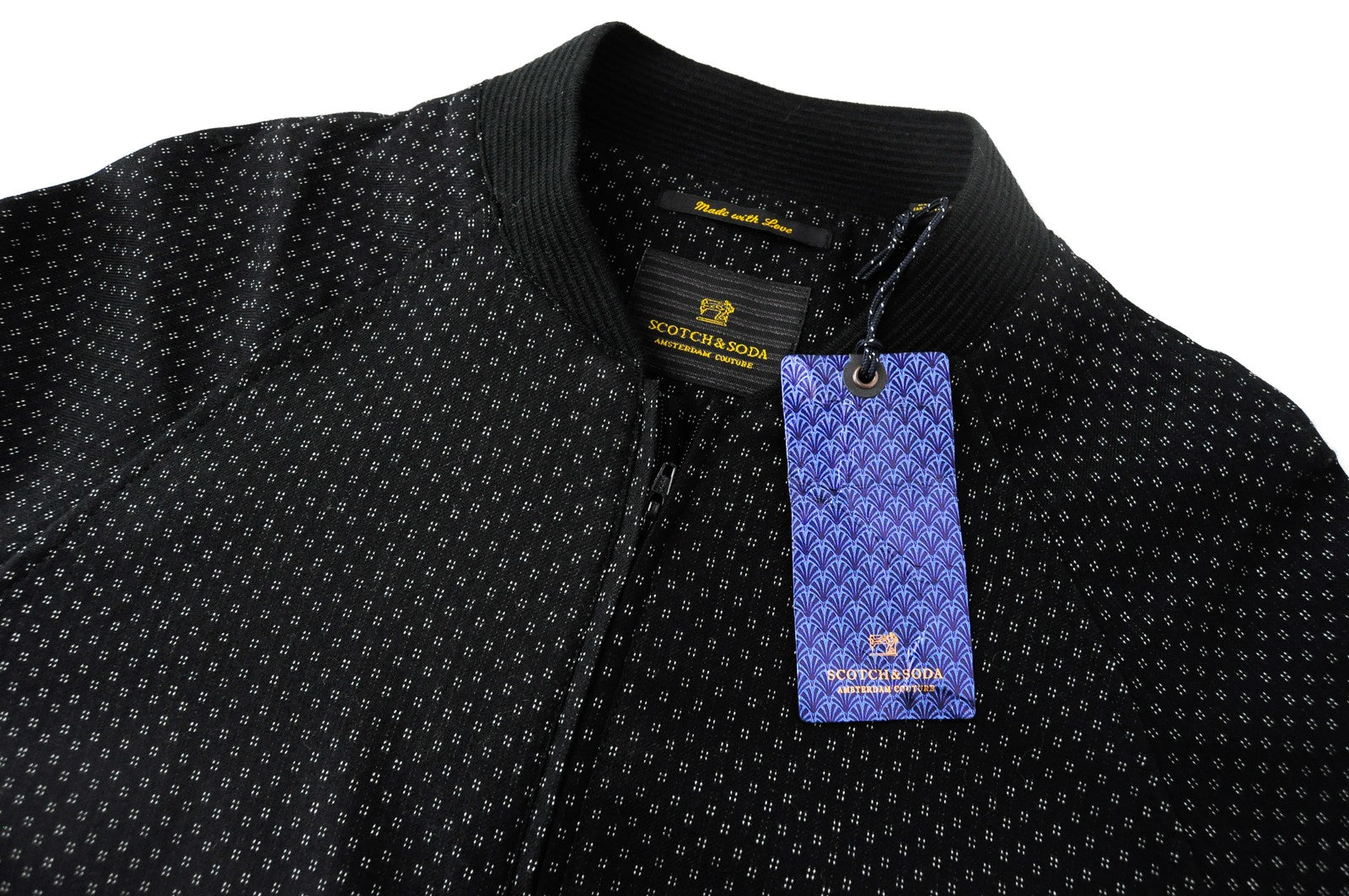 SCOTCH &amp; SODA Ams Couture vyriška striukė, juoda, vilnos mišinio rašto, ilgomis rankovėmis, S dydžio 