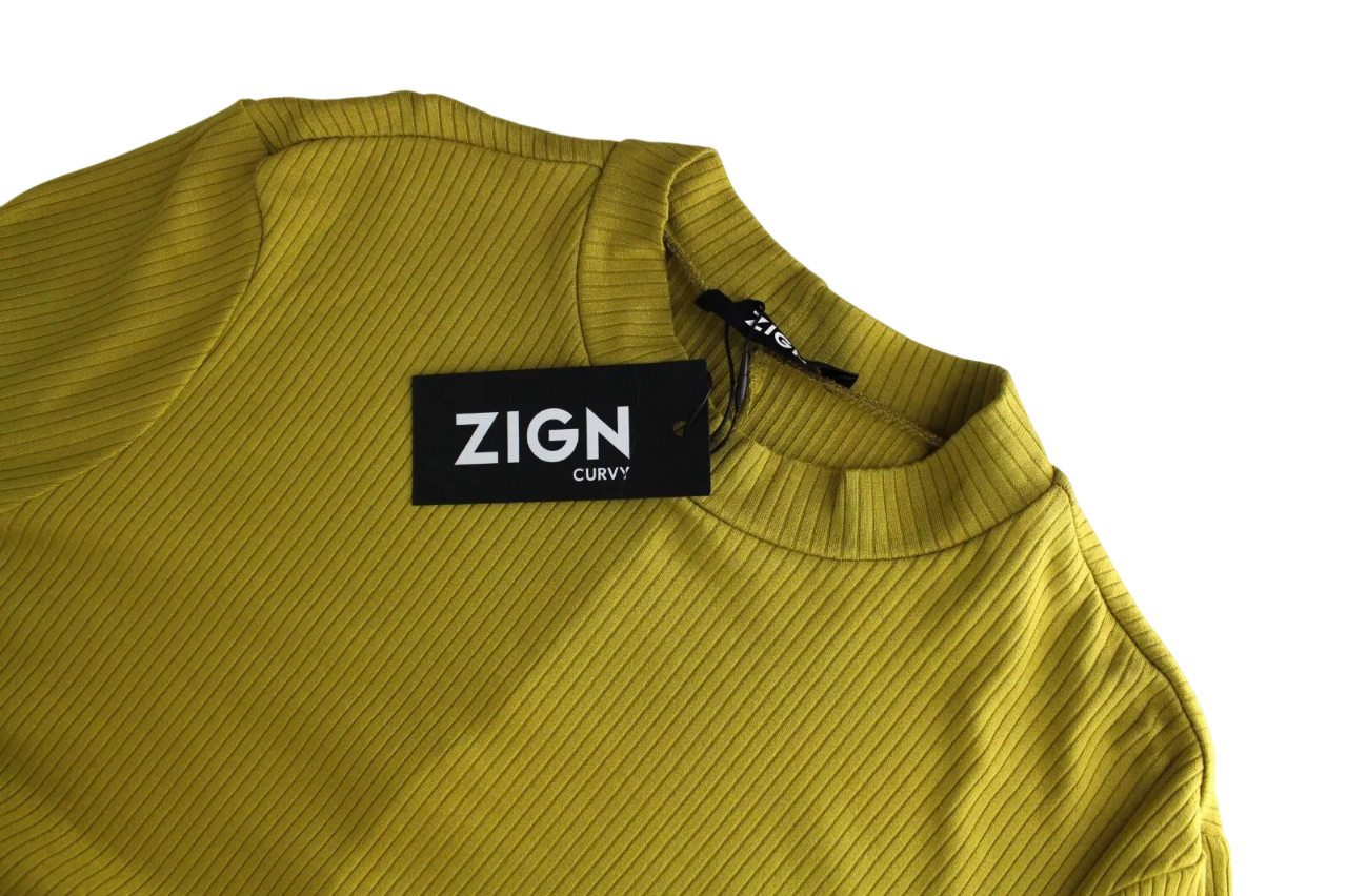 ZIGN Women's Dress UK18 Olive Green Long Sleeve Ribbed Stretch Pullover