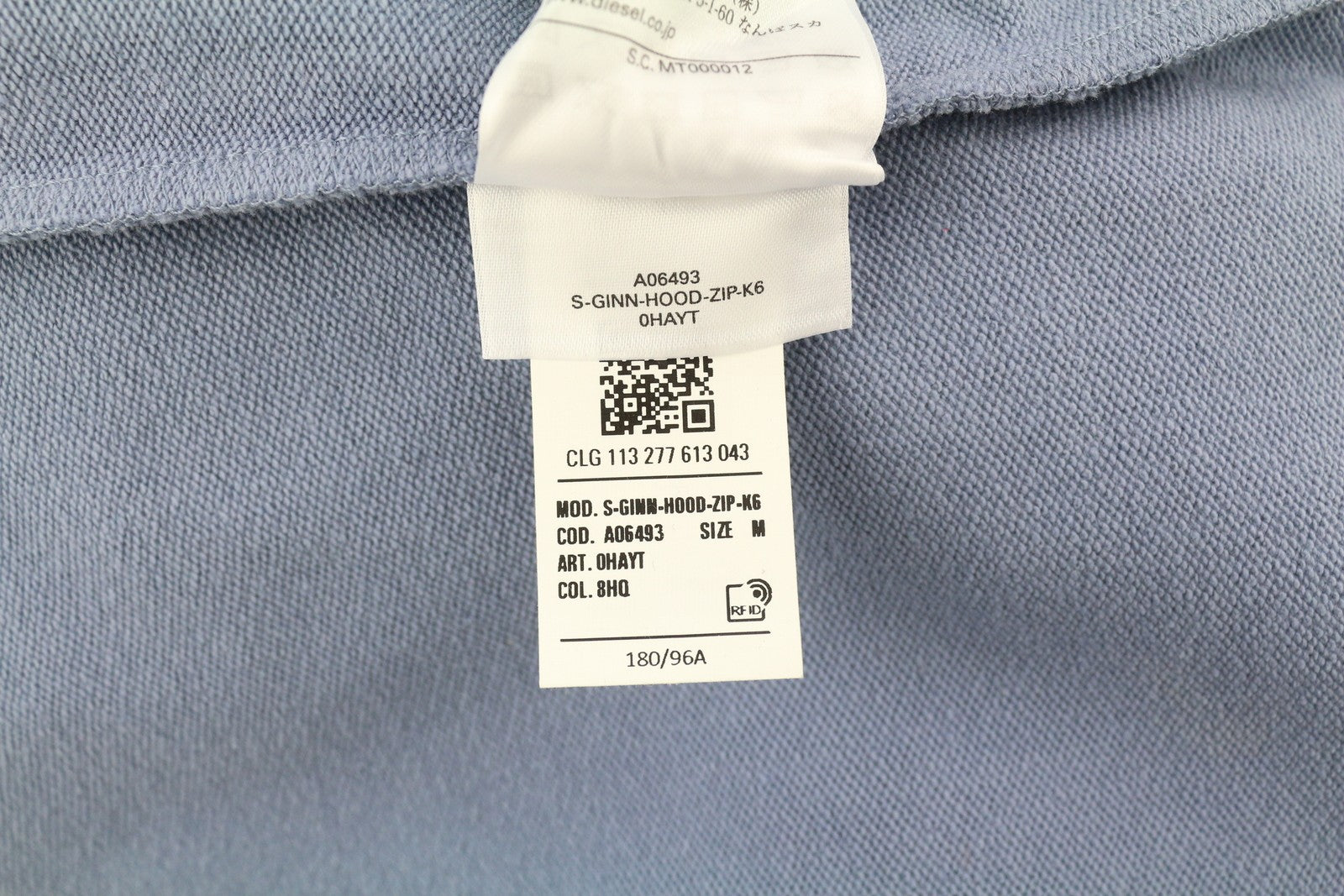 DIESEL S-Ginn-Hood-Zip-K6 vyriškas džemperis su gobtuvu, mėlynas, su užtrauktuku ir kišenėmis, rekomenduojama kaina – 150 € 