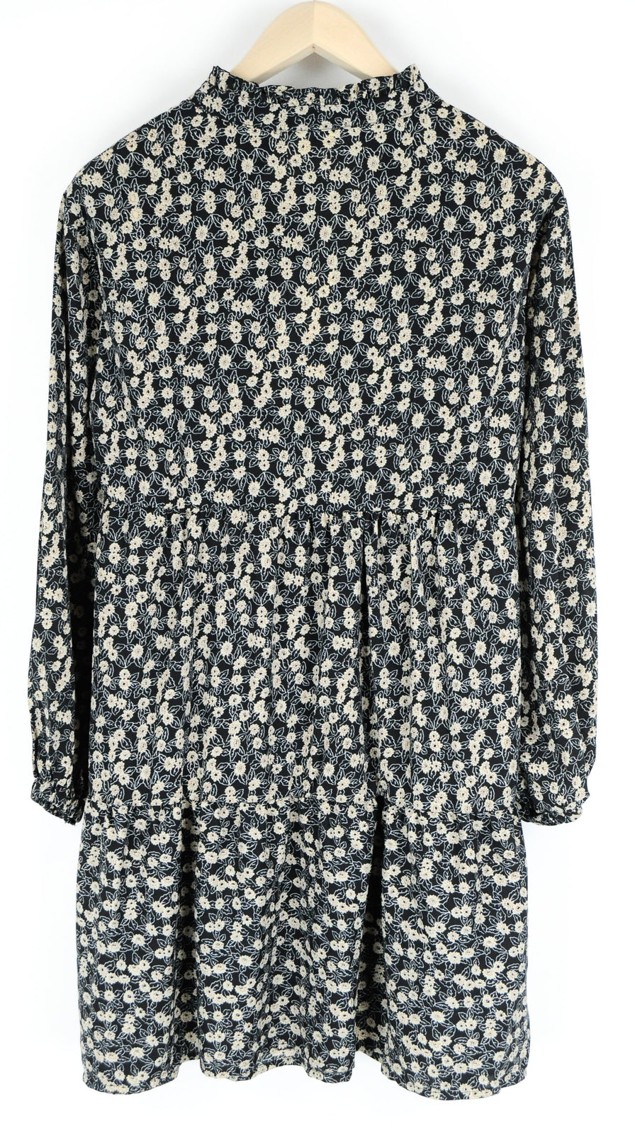 OBJECT Women Dress EU38 Black Floral Pattern Long Sleeve V-Neck Half-Buttoned