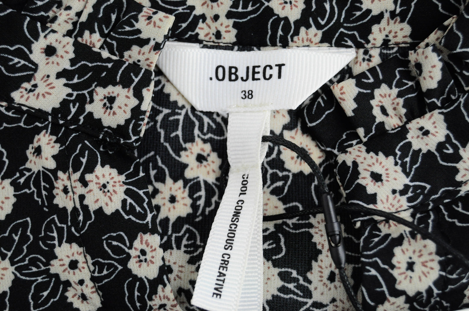 OBJECT Women Dress EU38 Black Floral Pattern Long Sleeve V-Neck Half-Buttoned