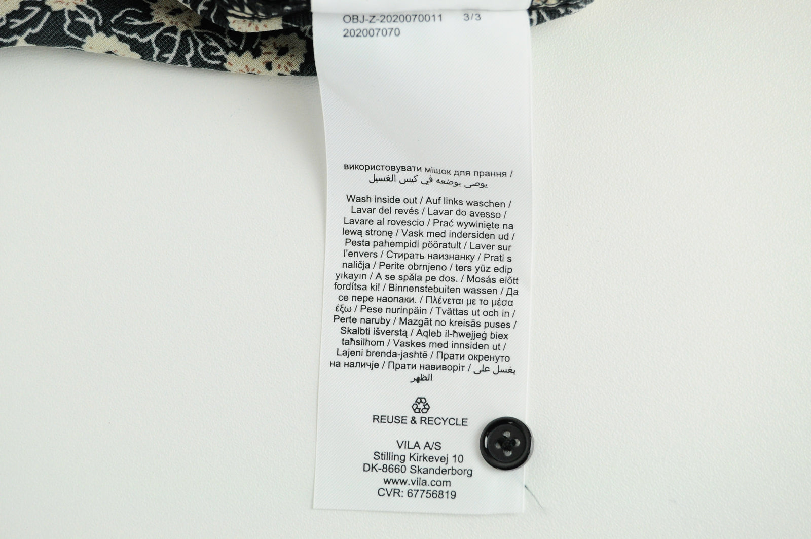 OBJECT Women Dress EU38 Black Floral Pattern Long Sleeve V-Neck Half-Buttoned