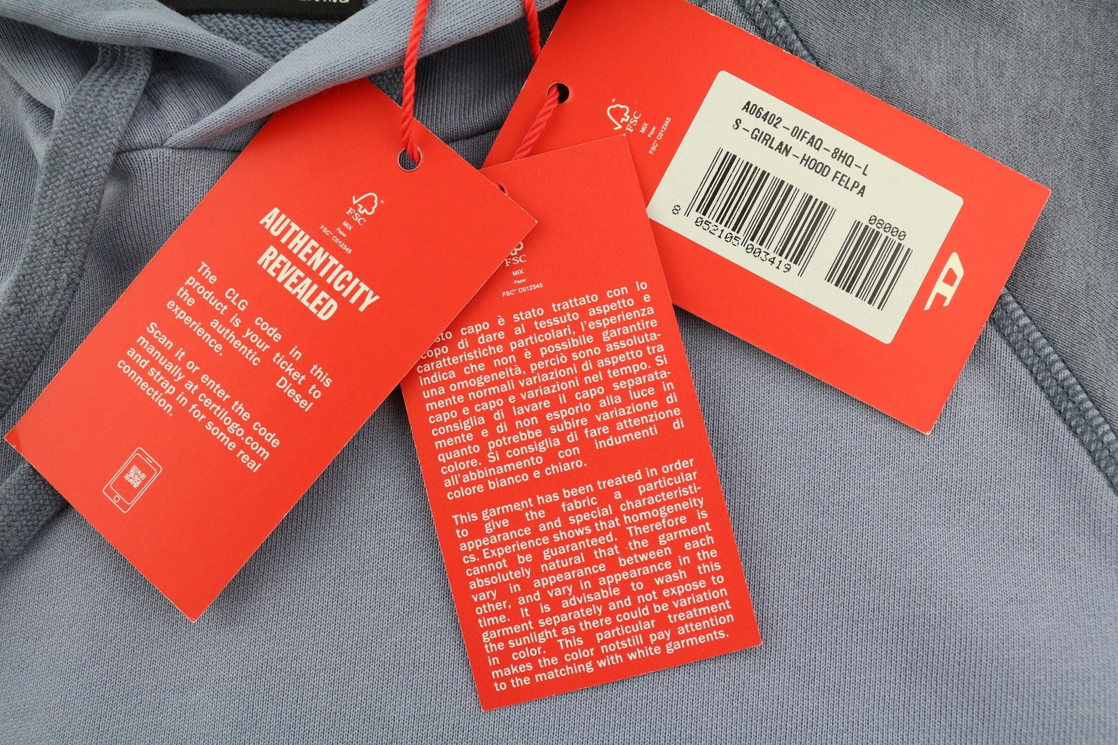 DIESEL S-Girlan-Hood vyriškas džemperis su gobtuvu, L dydžio, mėlynas, megztinis su kengūros kišene, RRP195