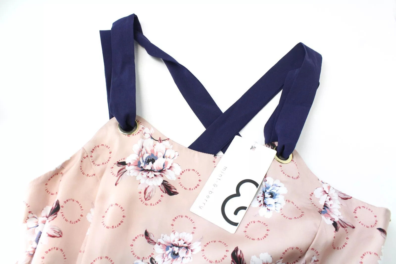 MINT &amp; BERRY moteriška suknelė UK8 dulkėtos rožinės spalvos raštuota be rankovių, vidutinio ilgio 