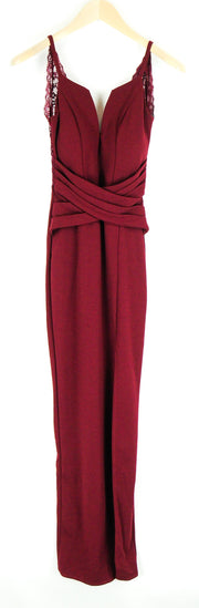 WALG Women Dress UK6 Red Maxi Sleeveless Stretch Slit Lace V-Neck Formal