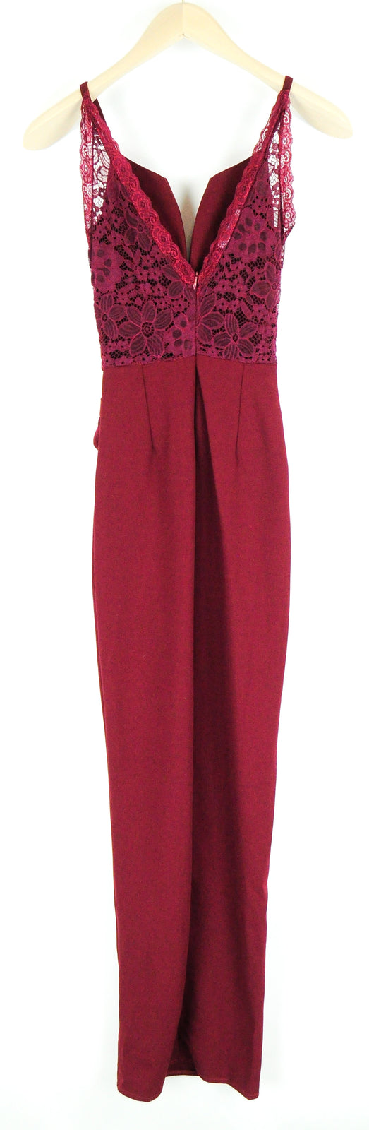 WALG Women Dress UK6 Red Maxi Sleeveless Stretch Slit Lace V-Neck Formal