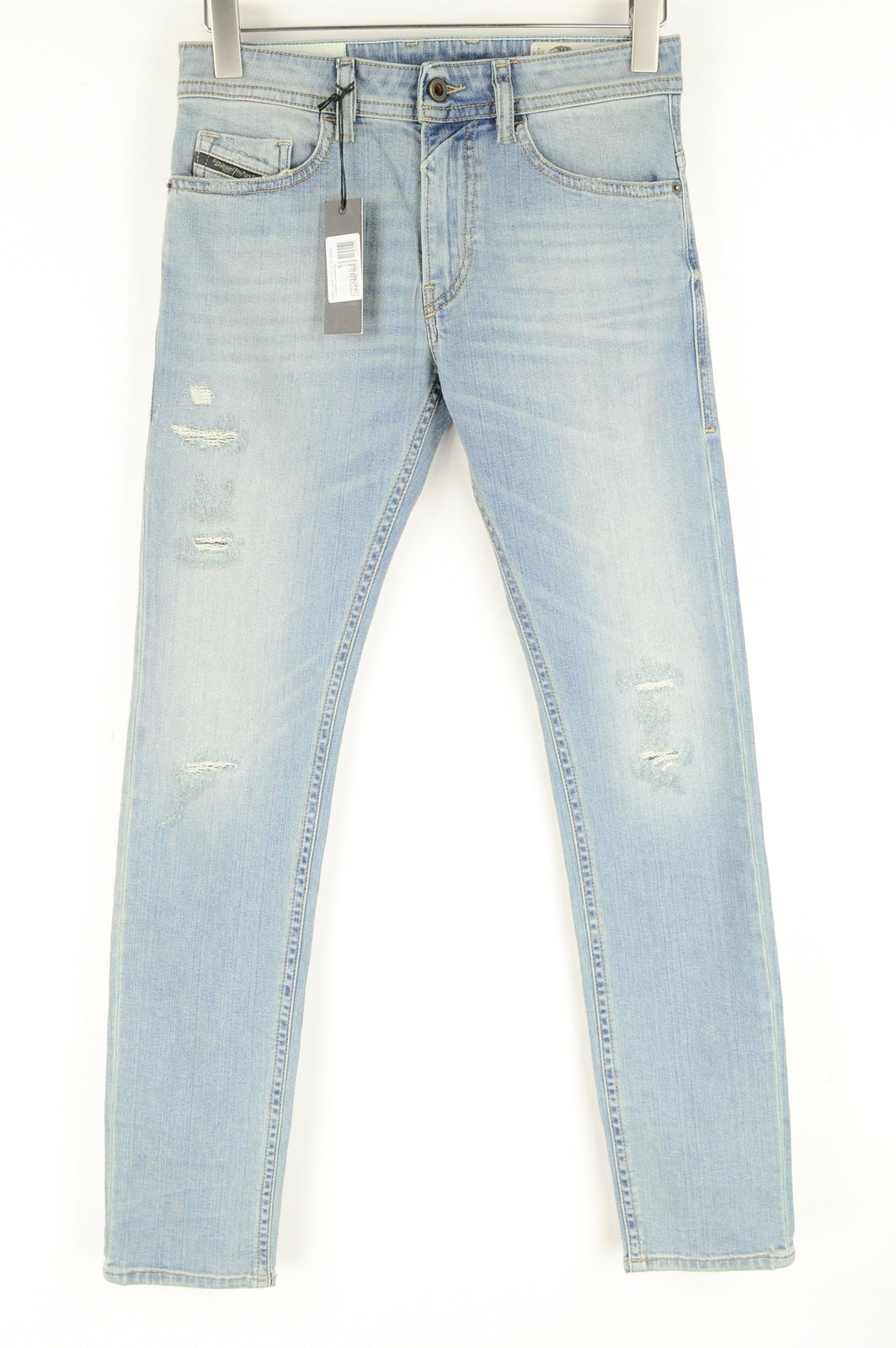 DIESEL Thommer 087AX vyriški mėlyni džinsai W27/L32 plėšyti, skalbti, ploni, aptempti džinsai 