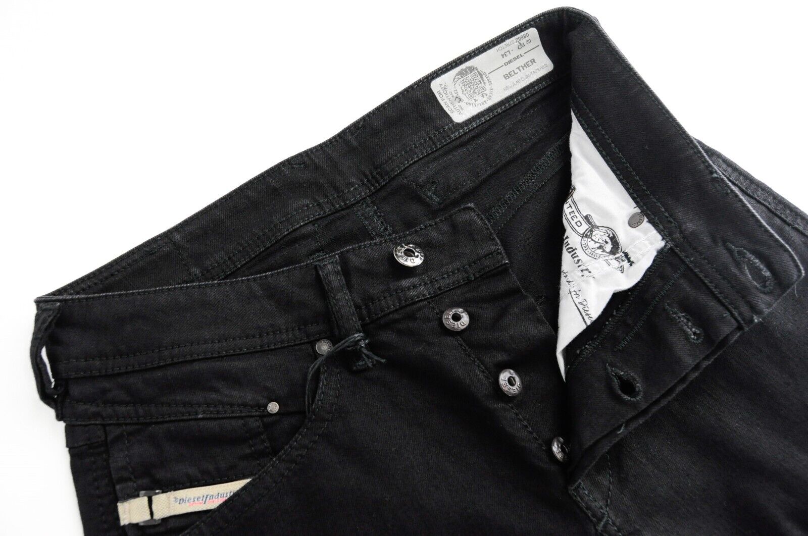 DIESEL Belther 0886Z vyriški juodi džinsai W27/L34 Slim Tapered Cotton Thinks Fit 