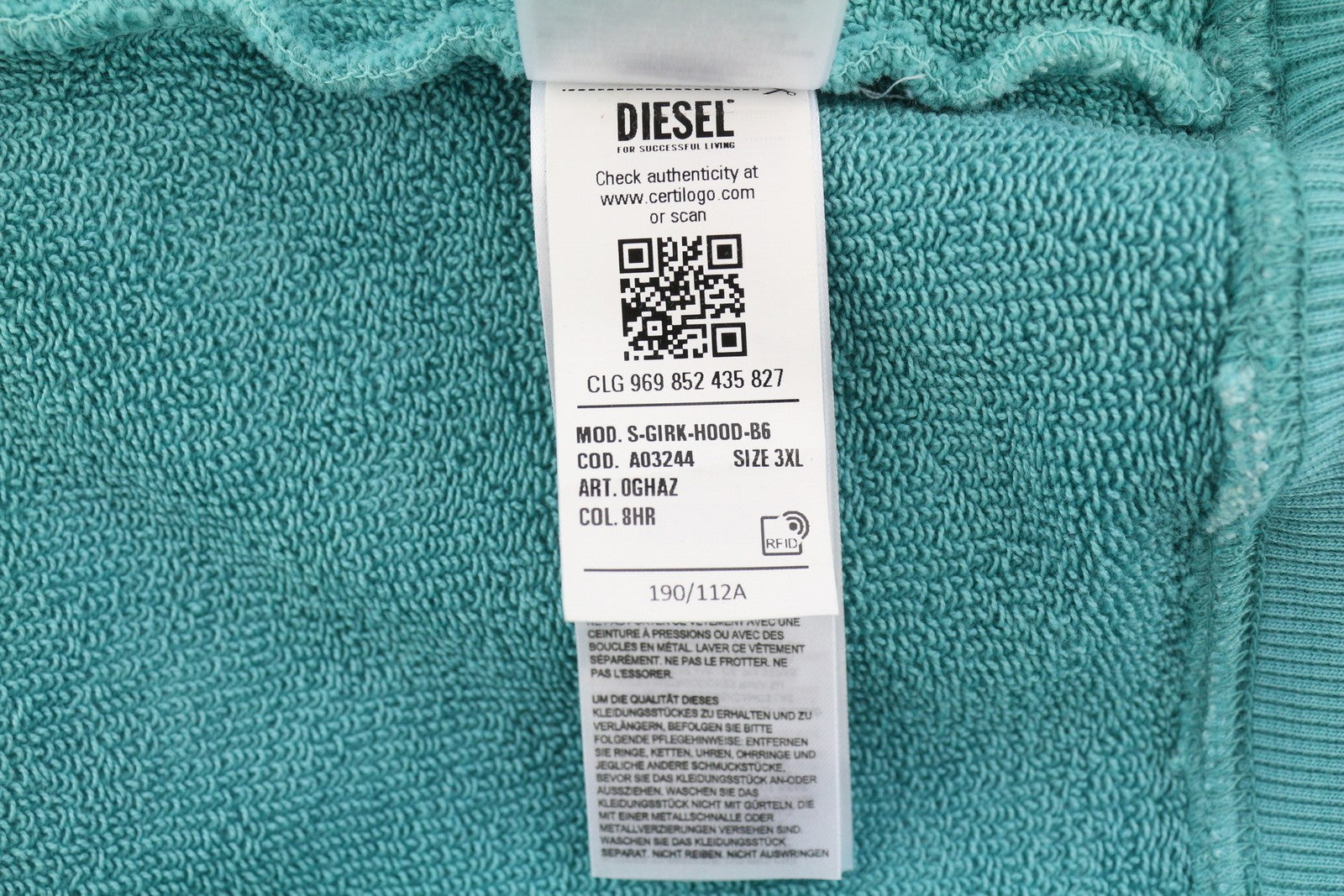 DIESEL S-Girk-Hood-B6 vyriškas džemperis su gobtuvu, 3XL dydis, mėlynas, su kengūros kišene, rekomenduojama kaina – 195 € 