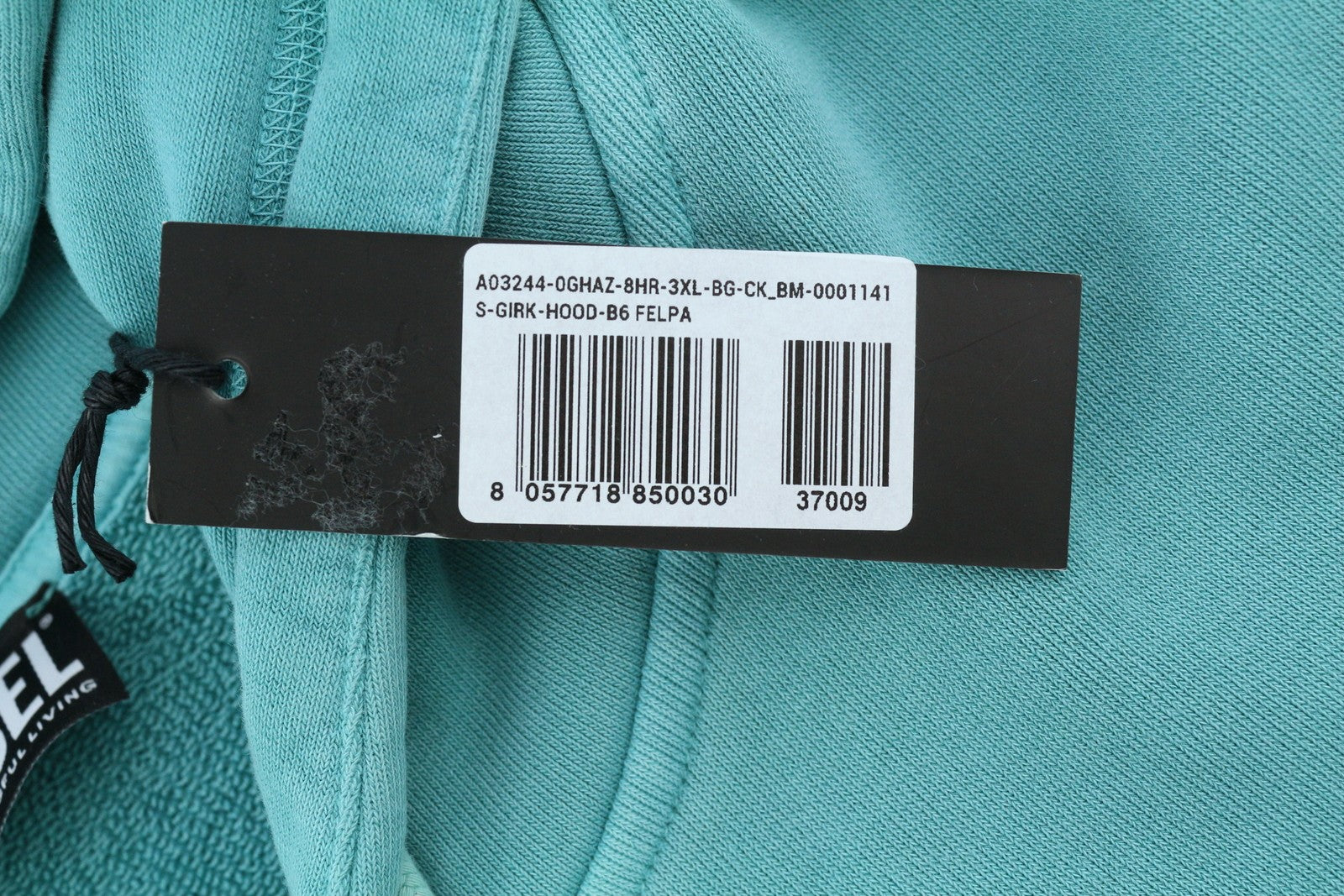 DIESEL S-Girk-Hood-B6 vyriškas džemperis su gobtuvu, 3XL dydis, mėlynas, su kengūros kišene, rekomenduojama kaina – 195 € 