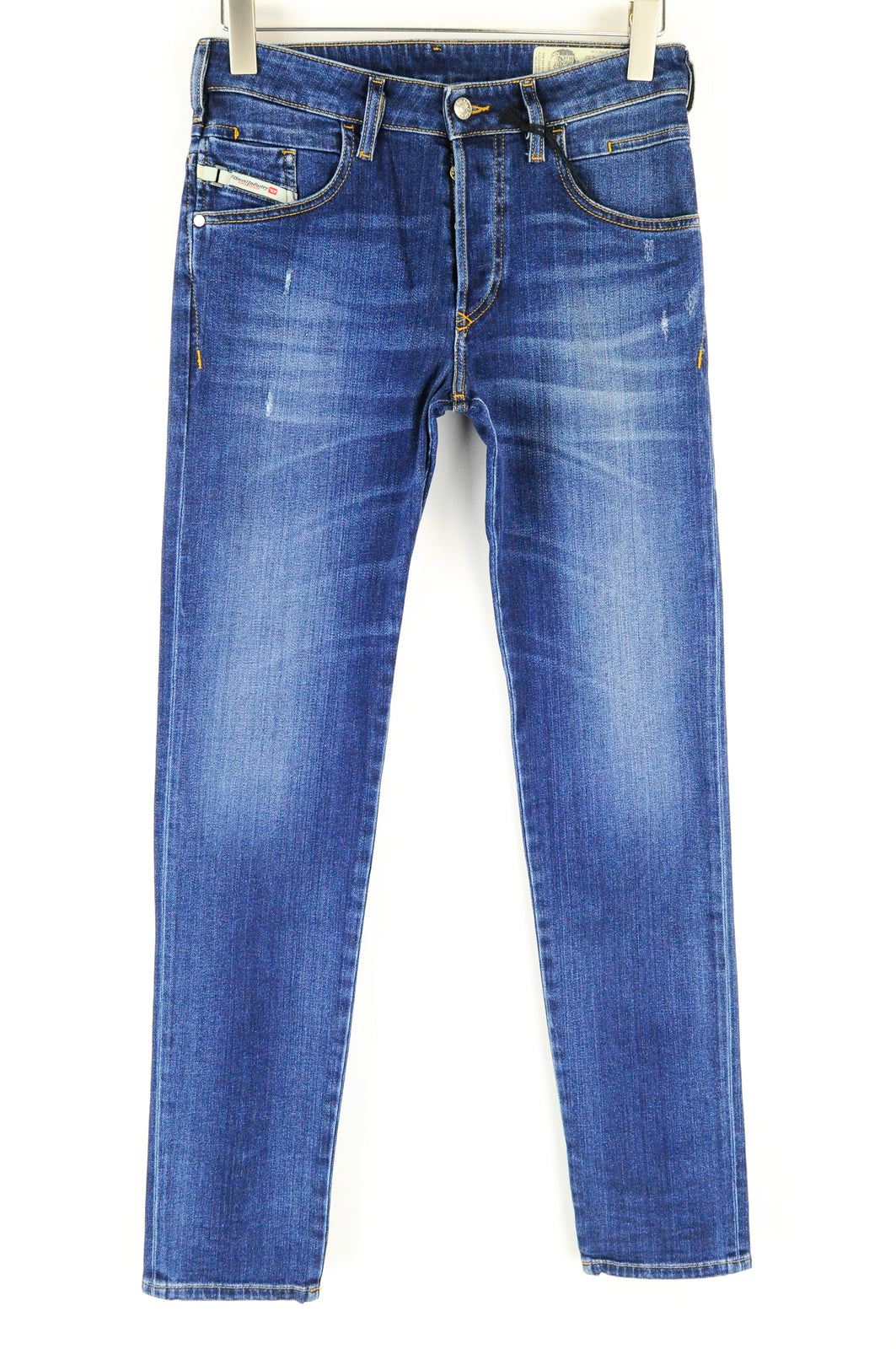 DIESEL D-Bazer 083AZ vyriški mėlyni džinsai W27/L32 siaurėjantys, plėšyti medvilniniai tamprūs džinsai 