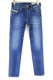 DIESEL D-Bazer 083AZ vyriški mėlyni džinsai W27/L32 siaurėjantys, plėšyti medvilniniai tamprūs džinsai 