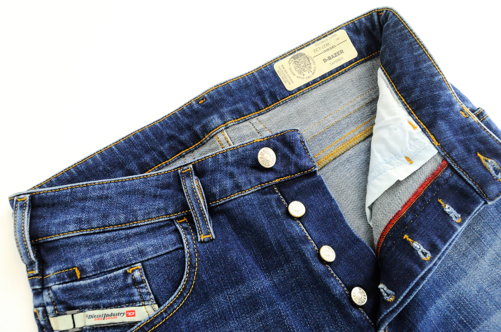 DIESEL D-Bazer 083AZ vyriški mėlyni džinsai W27/L32 siaurėjantys, plėšyti medvilniniai tamprūs džinsai 