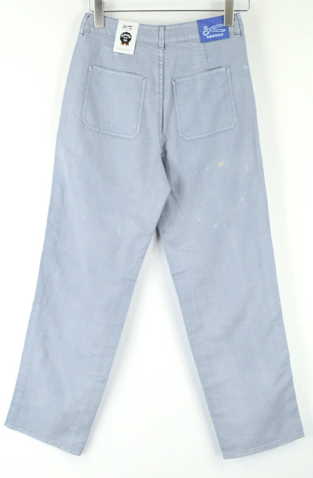 DENHAM Bonnie Women's Trousers W23/L28 Wide Blue Linen Cotton Painted