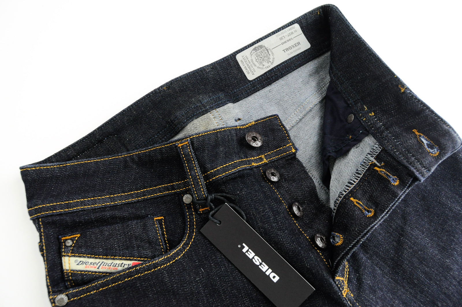 DIESEL Troxer R0841 vyriški tamsiai mėlyni džinsai W27/L30 Slim Skinny medvilnės tamprės kirpimo 