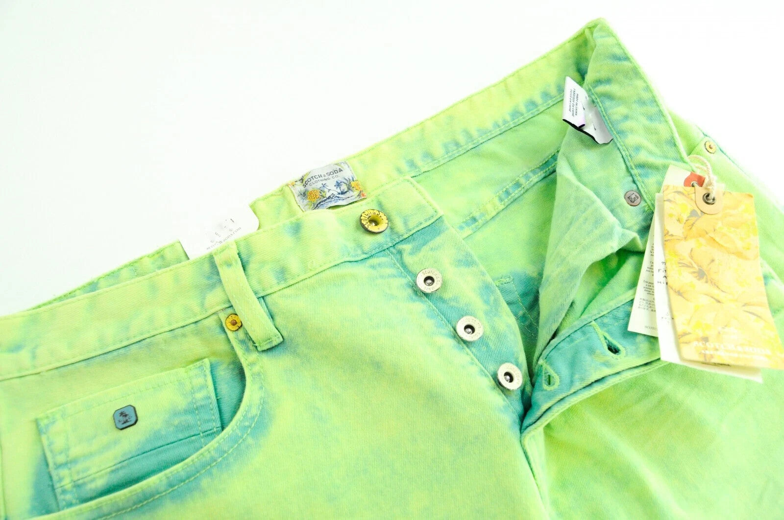 SCOTCH &amp; SODA Steele vyriški džinsai W33/L34 itin ploni, žaliai dažyti, su sagomis 