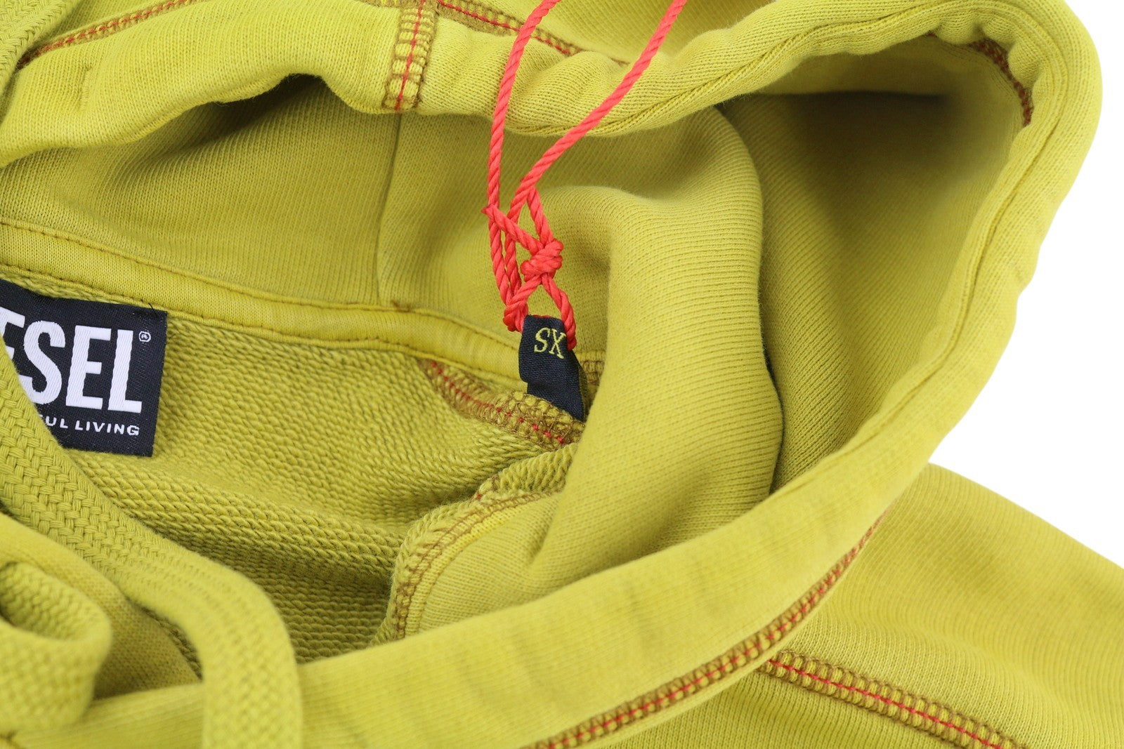 DIESEL S-Vulchood vyriškas džemperis su gobtuvu XS garstyčių spalvos megztinis su dideliu kengūros dydžiu, rekomenduojama kaina – 250 € 