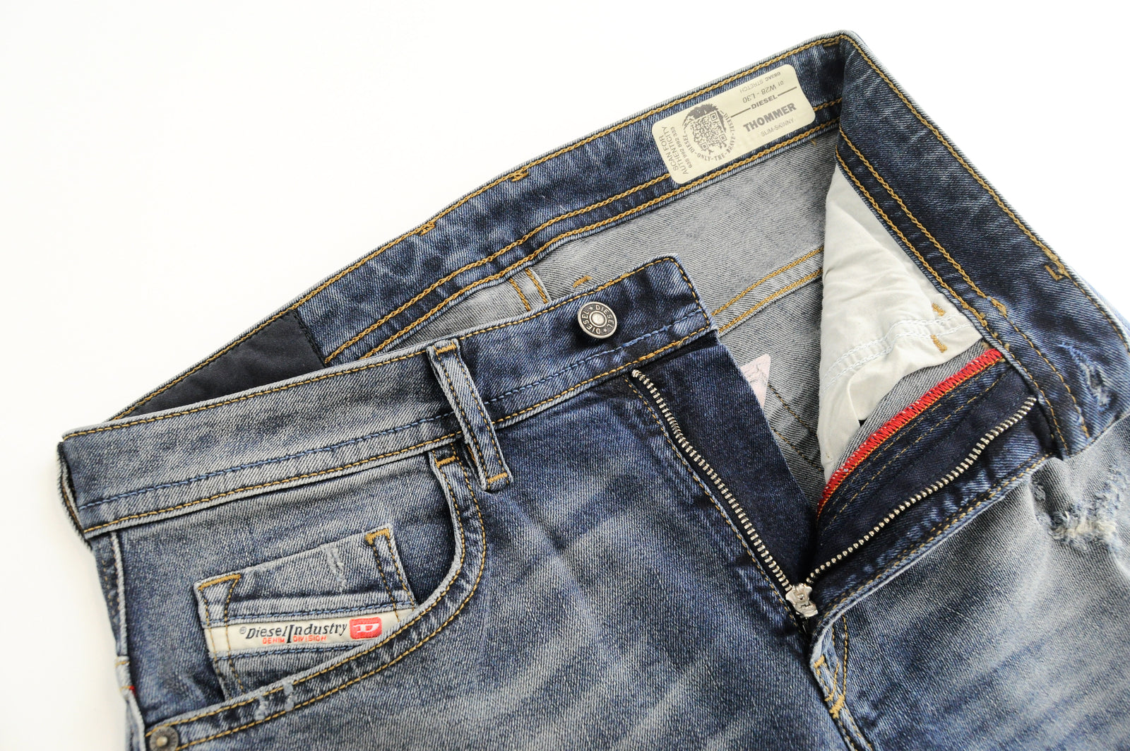 DIESEL Thommer 083AC vyriški mėlyni džinsai W28/L30 Slim Skinny skalbtos medvilnės tamprės 