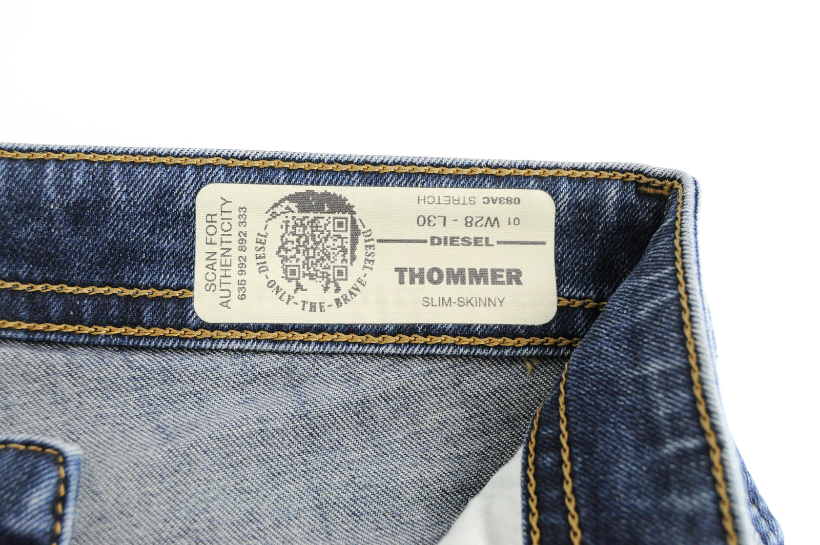 DIESEL Thommer 083AC vyriški mėlyni džinsai W28/L30 Slim Skinny skalbtos medvilnės tamprės 