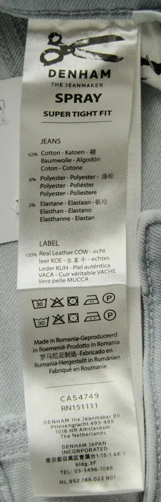 DENHAM purškiami moteriški džinsai W26/L32 itin aptempti, plėšyti, mėlyni, tamprūs 