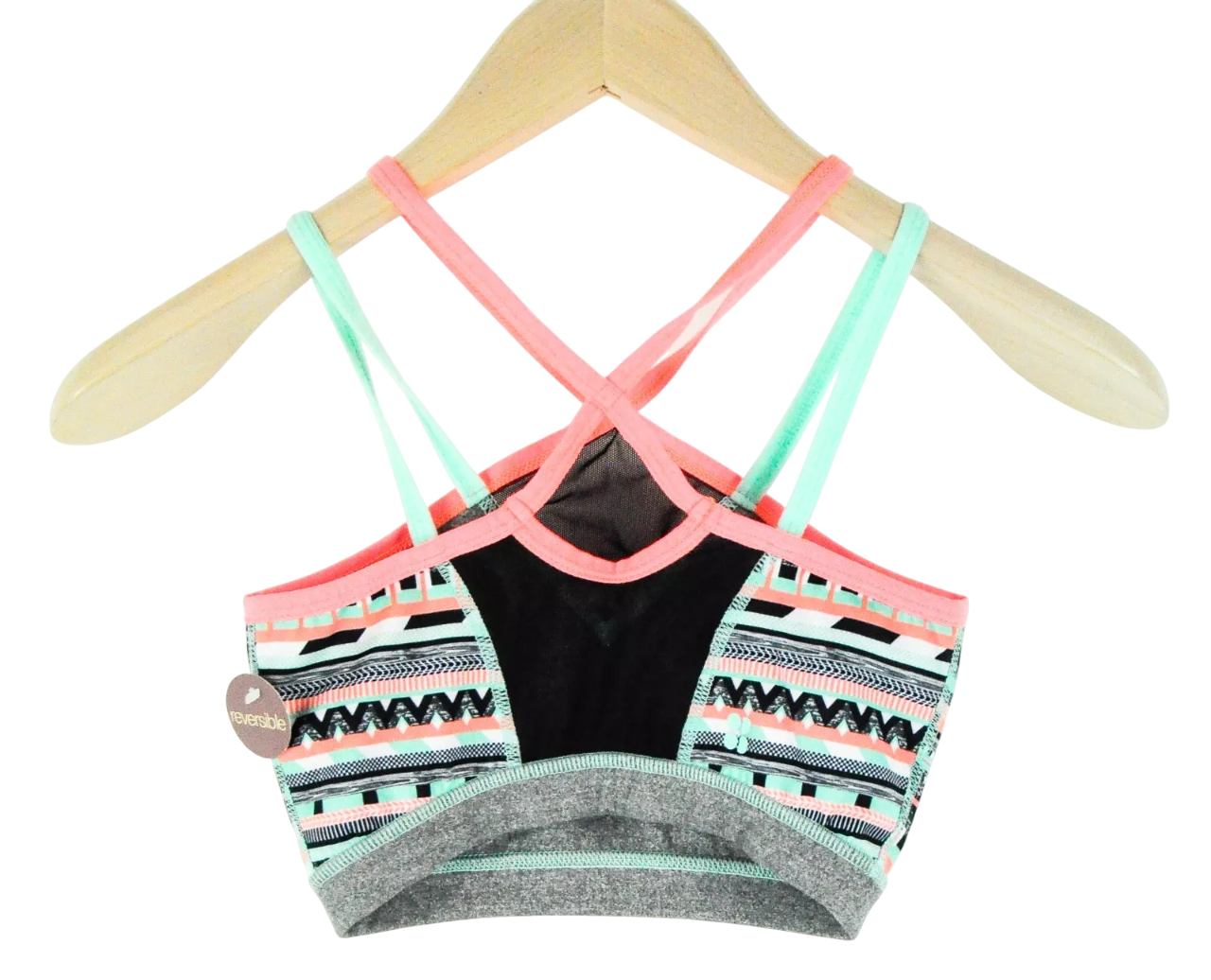 SWEATY BETTY Women's Sport Bra 2XS Grey Reversible Mesh Stretch Straps