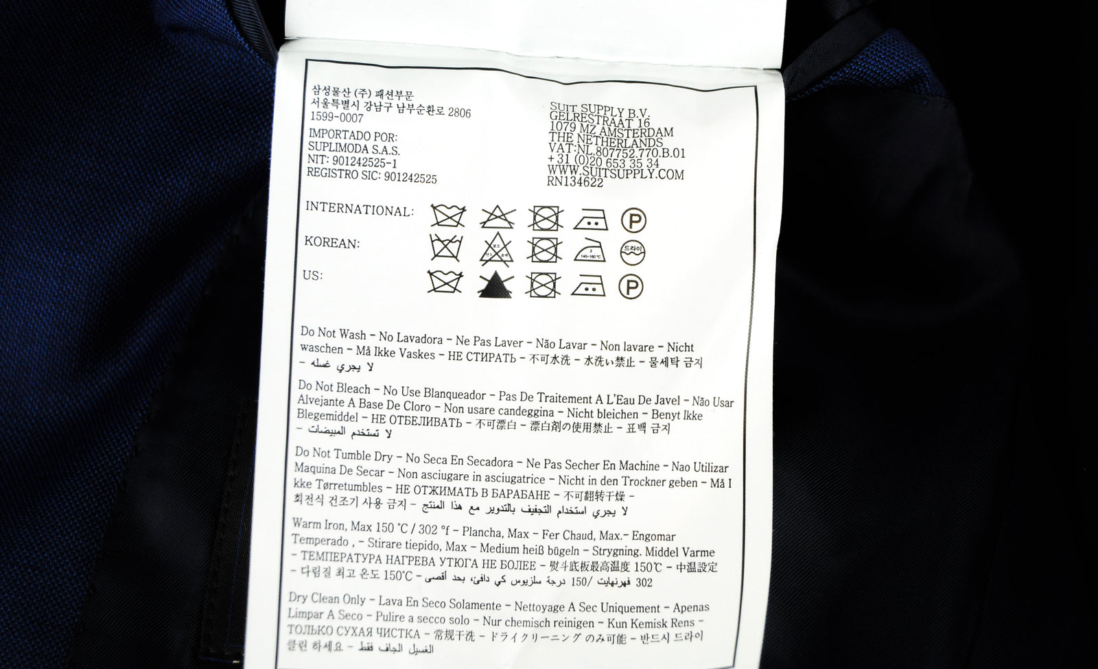 SUITSUPPLY Lazio Men's Suit UK34R Slim Fit Blue Wool Lined 2-Piece Classic Wear