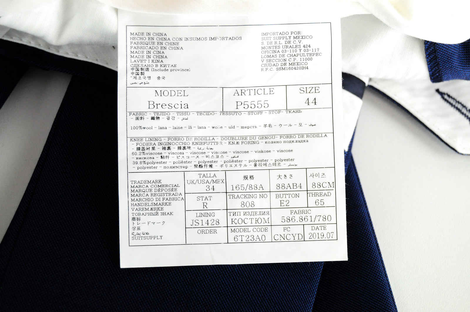 SUITSUPPLY Lazio Men's Suit UK34R Slim Fit Blue Wool Lined 2-Piece Classic Wear