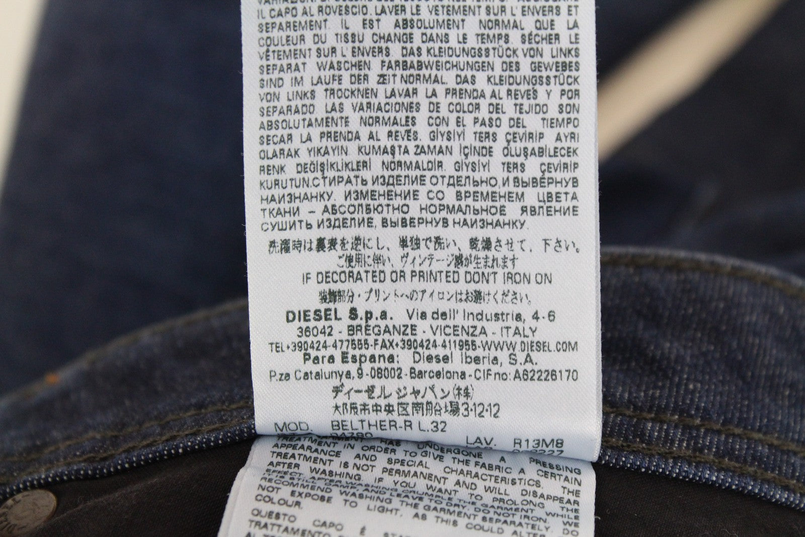 DIESEL Belther-R R13M8 vyriški džinsai W28 L32 Slim Tapered, tamprios medvilnės, mėlynos spalvos 