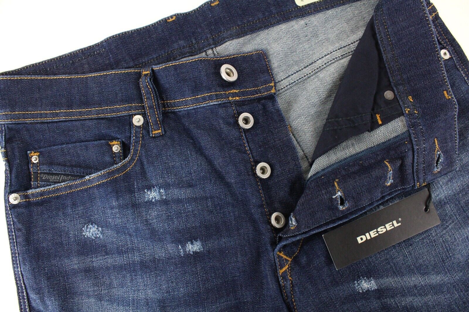 DIESEL Tepphar R7NA8 vyriški mėlyni džinsai W29/L32 Slim morkų spalvos skalbtos medvilnės tamprės 