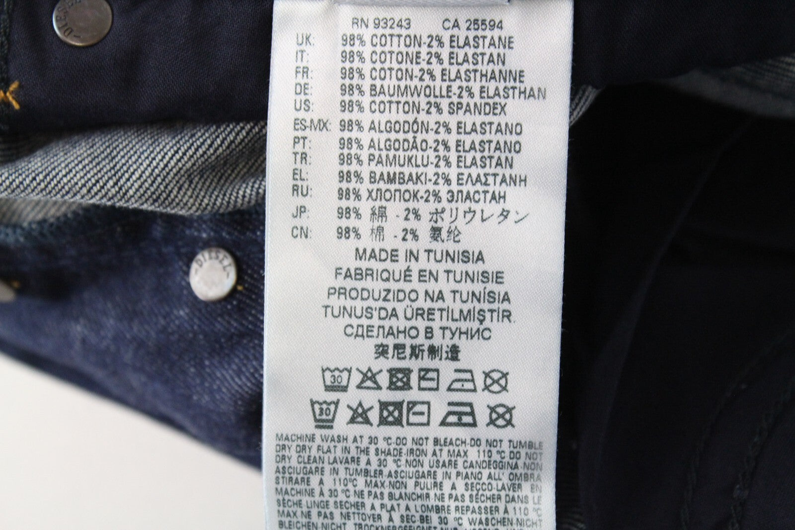 DIESEL Tepphar R7NA8 vyriški mėlyni džinsai W29/L32 Slim morkų spalvos skalbtos medvilnės tamprės 