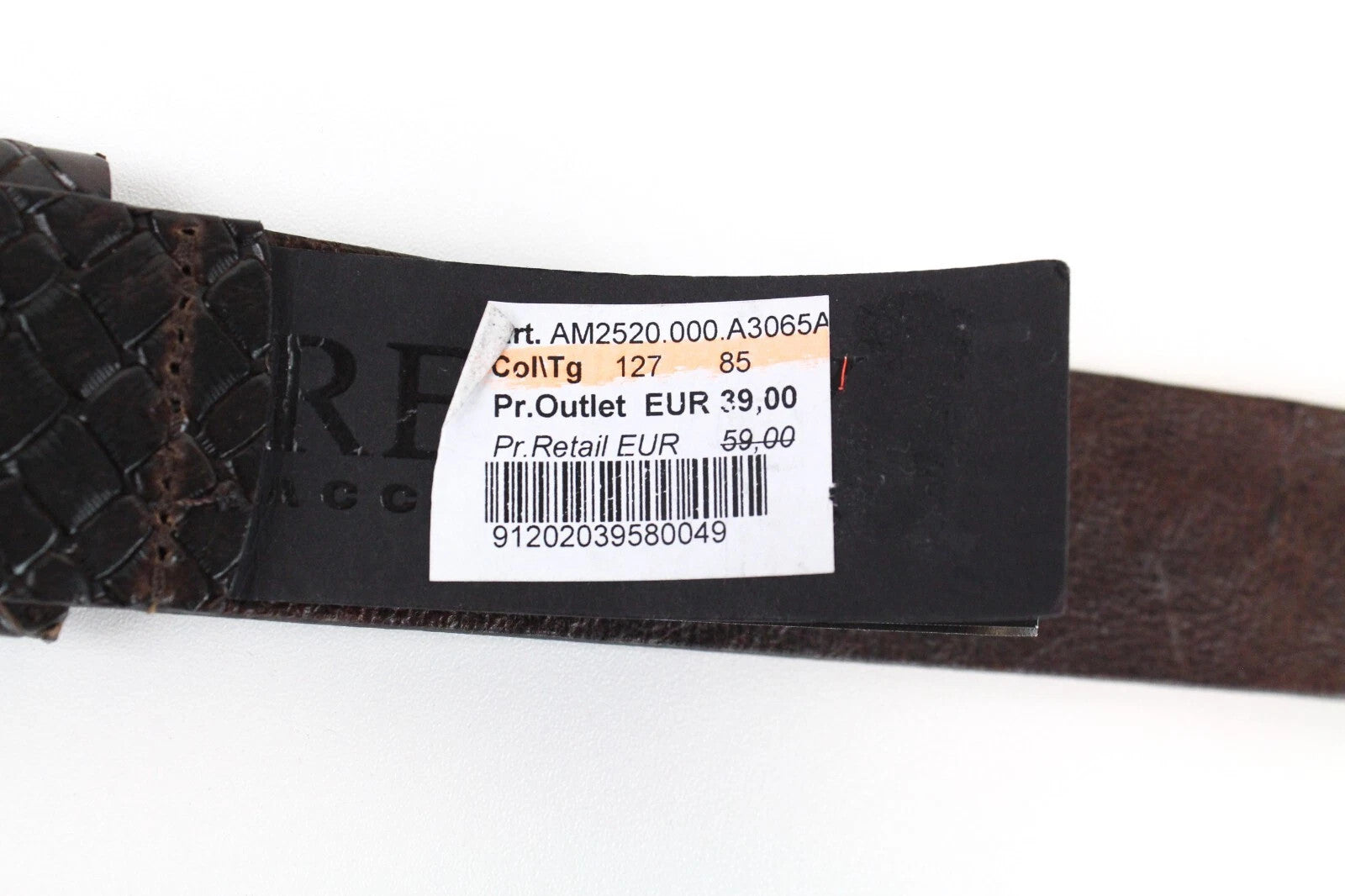 REPLAY vyriškas diržas 85 cm kvadratiniais galais rudas karvės odos raštuotas sagtis 