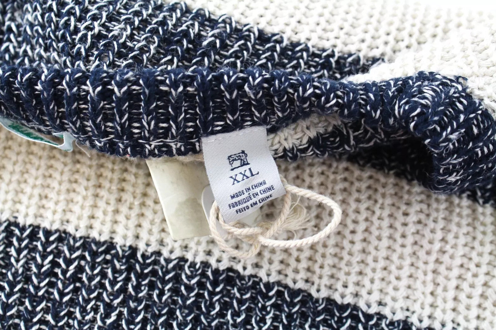 SCOTCH &amp; SODA Ams Couture vyriškas megztinis su smėlio spalvos dryžiais, megztas medvilnės mišinio audinys, 2XL dydis 