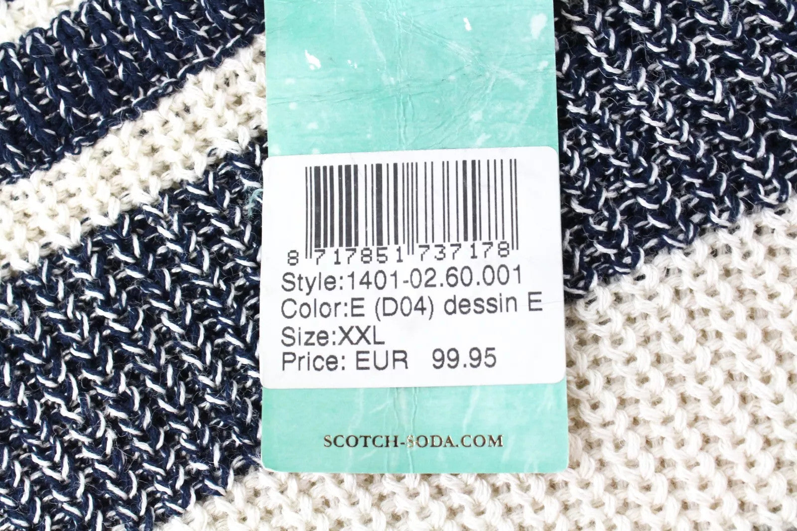 SCOTCH &amp; SODA Ams Couture vyriškas megztinis su smėlio spalvos dryžiais, megztas medvilnės mišinio audinys, 2XL dydis 