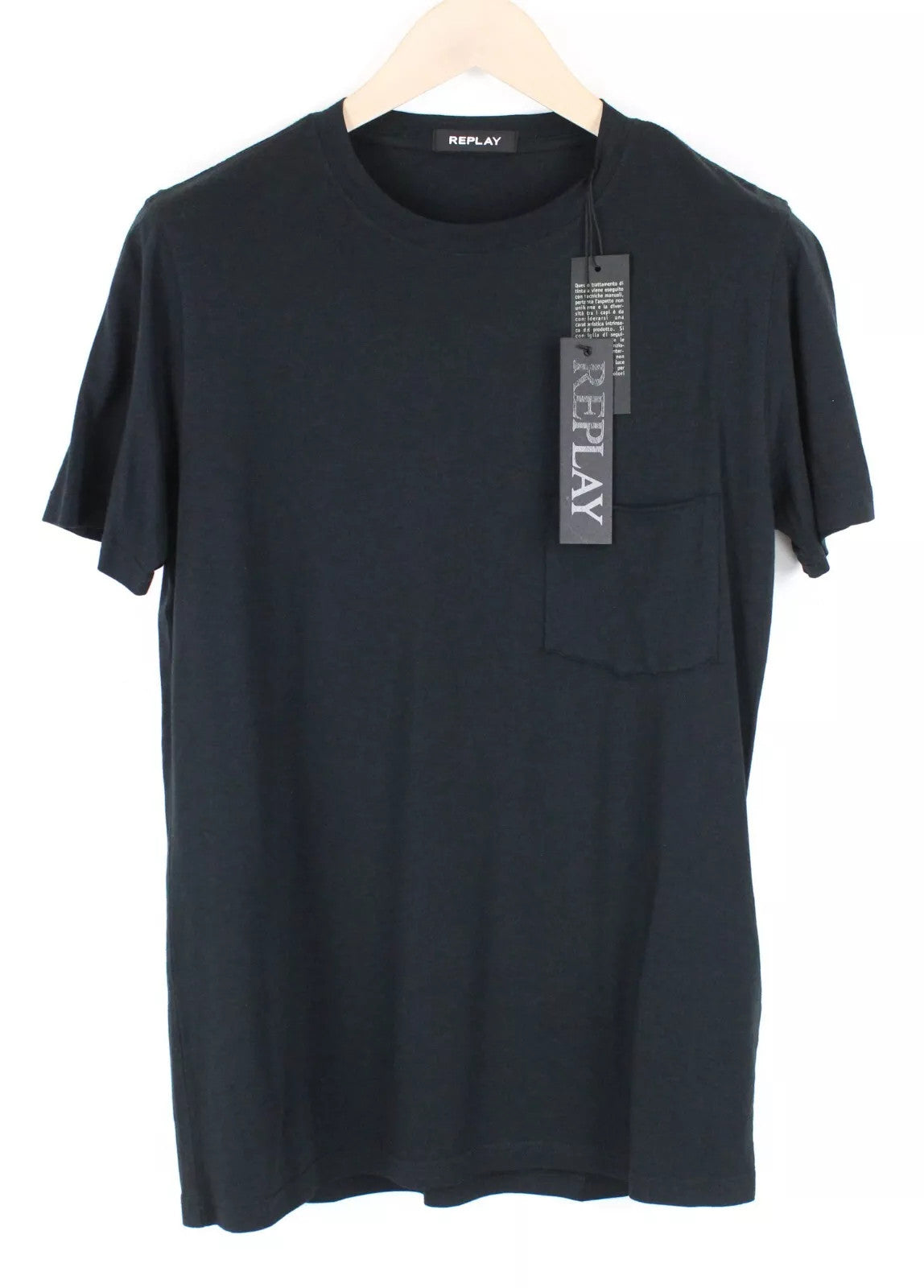 REPLAY Men's T-Shirt M Black Casual Cotton Blend Short Sleeve Pullover