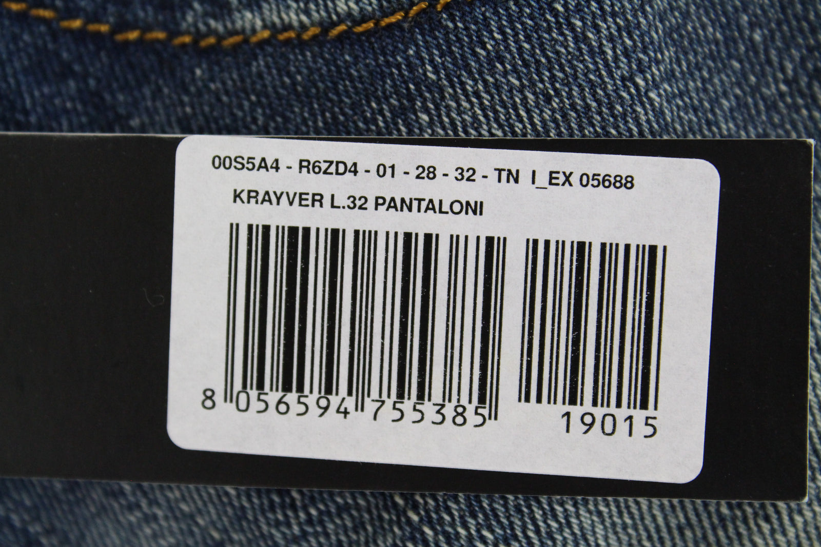 DIESEL Krayver R6ZD4 vyriški mėlyni džinsai W28/L32 Slim morkų spalvos skalbtos medvilnės tamprės 