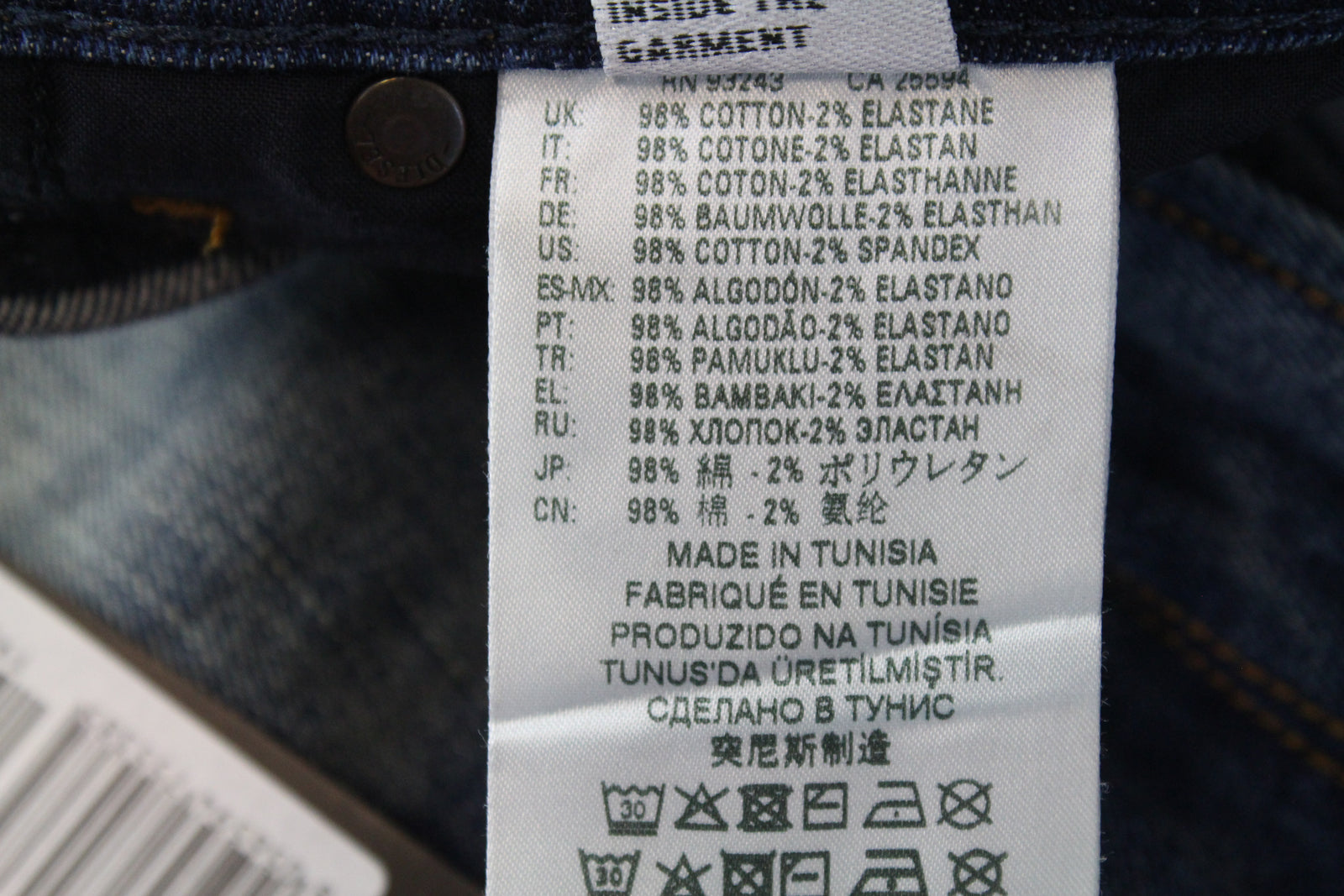 DIESEL Krayver R6ZD4 vyriški mėlyni džinsai W28/L32 Slim morkų spalvos skalbtos medvilnės tamprės 