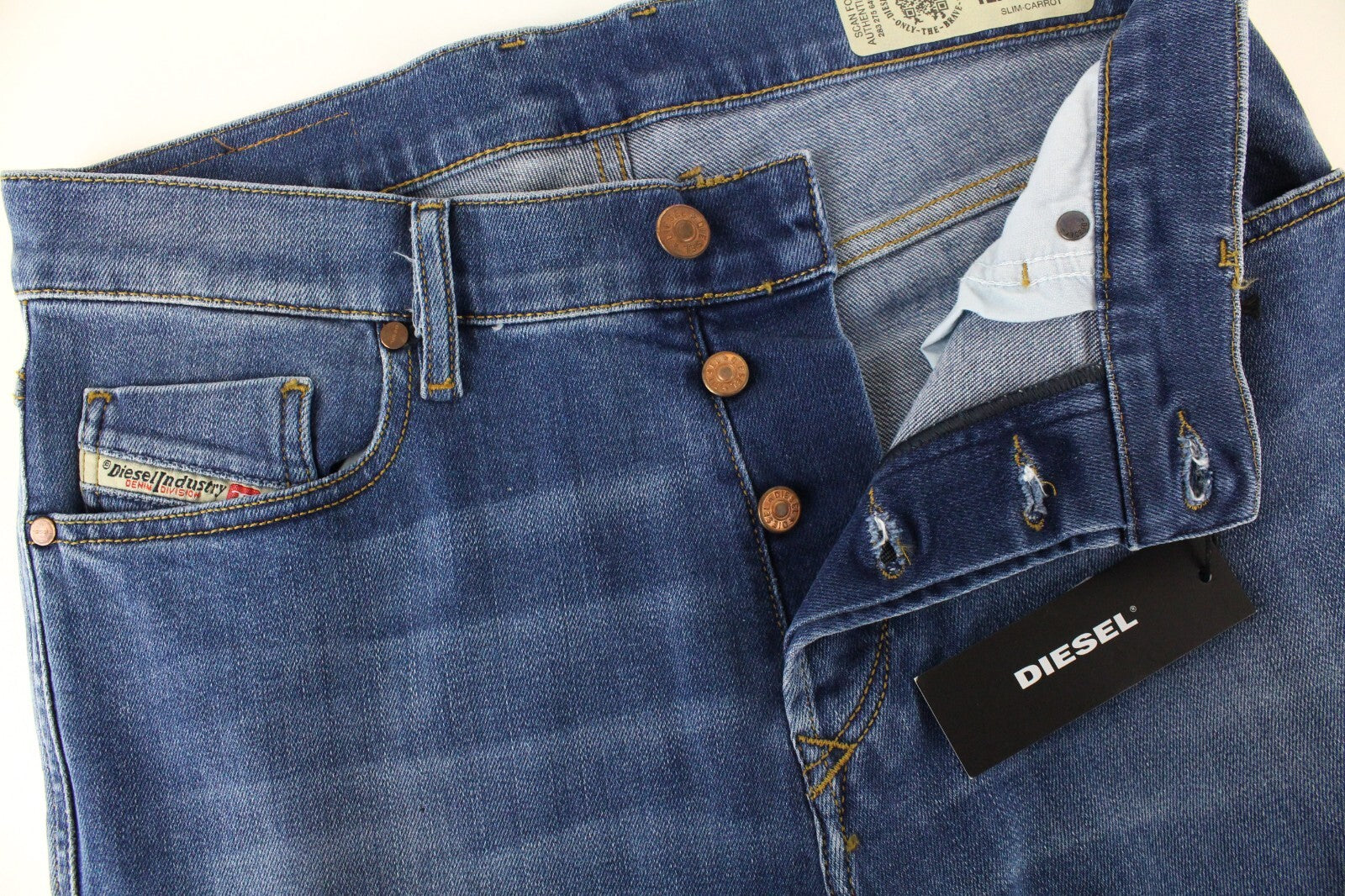 DIESEL Tepphar-X R8XA3 vyriški mėlyni džinsai W29/L34 ploni morkų rašto medvilniniai tamprūs džinsai 