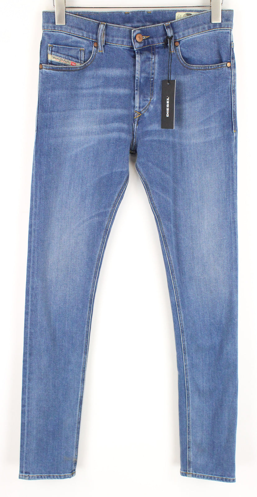 DIESEL Tepphar-X R8XA3 vyriški mėlyni džinsai W28/L34 ploni morkų spalvos medvilniniai skalbti džinsai 