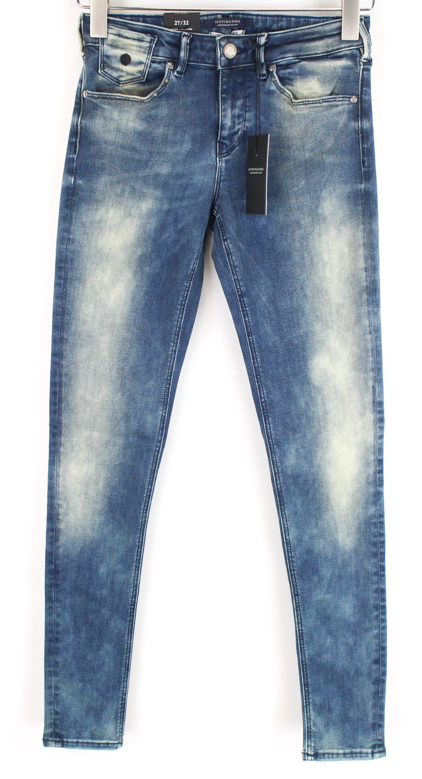 SCOTCH &amp; SODA Ams Blauw moteriški džinsai W27/L32 aptempti mėlyni tamprūs medvilniniai džinsai skalbti 